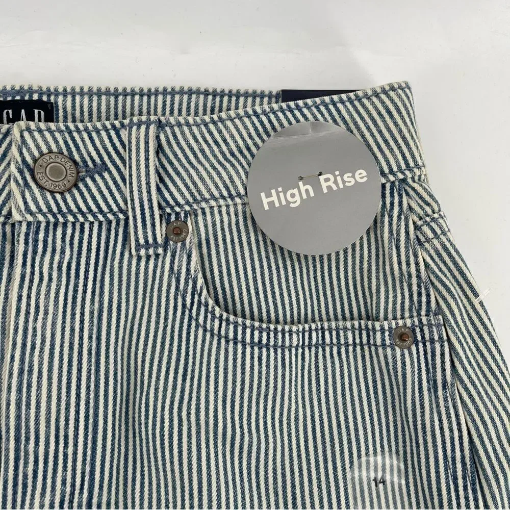 GAP Denim Girl’s High Rise Blue White Railroad Stripe Frayed Hem Denim Skirt 14